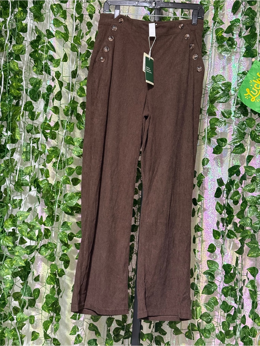 Halara High Waisted Straight Leg Corduroy Casual Brown Pants with Pockets Medium - Picture 3 of 5